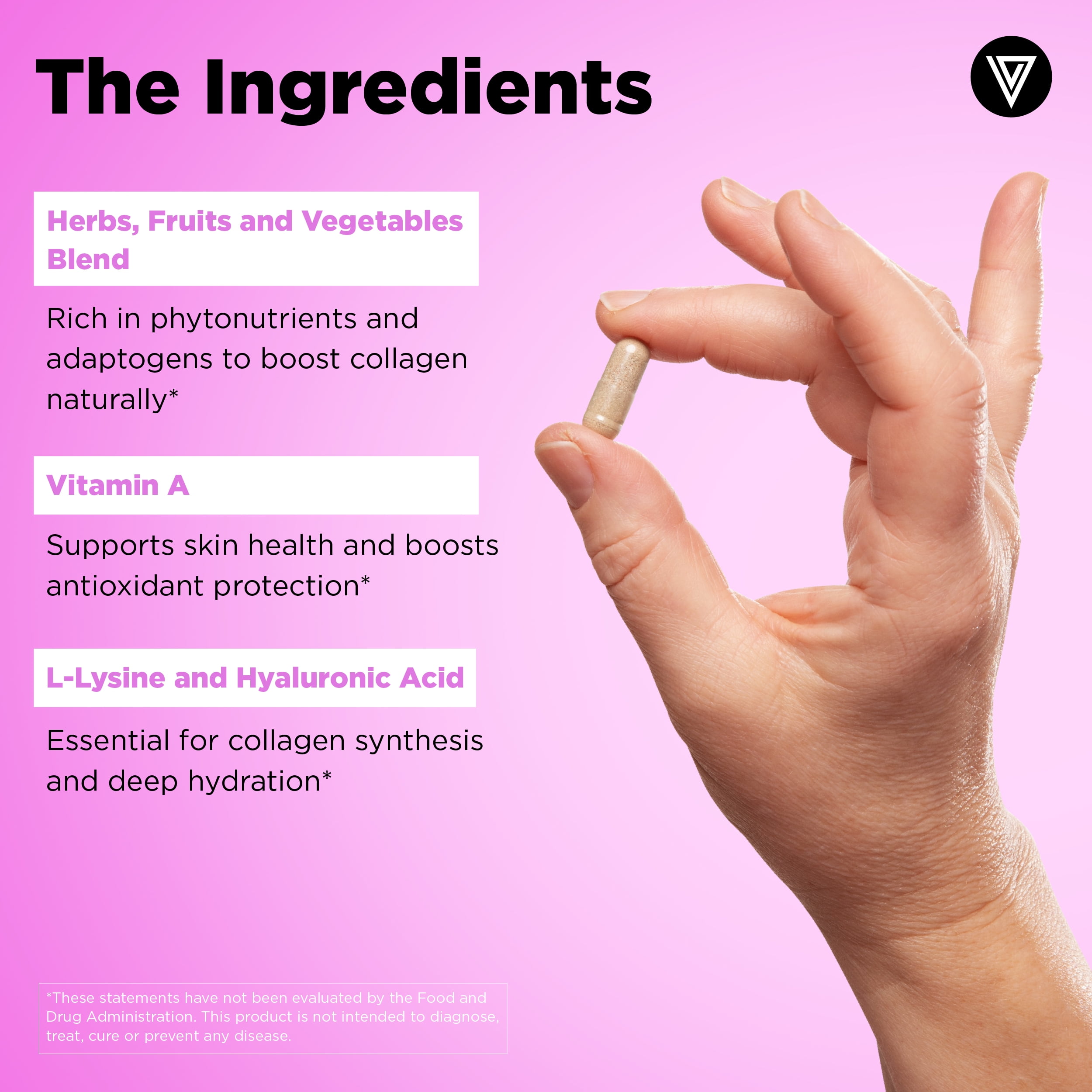 Vital Vitamins Vegan Collagen Booster - with Hyaluronic Acid - Hair, Skin, Nails & Joints - 60 Ct