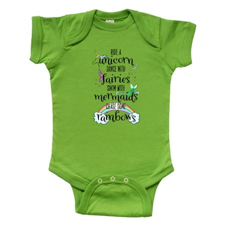 

Inktastic Ride a Unicorn Dance with Fairies Swim with Mermaids Gift Baby Boy or Baby Girl Bodysuit