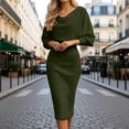 thumbnail image 2 of Fiaer Women's Cowl Neck Pencil Dress Elegant Batwing Sleeve Midi Dress for Office Party Army Green XL, 2 of 5