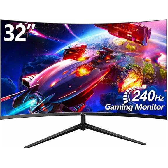 ZZA 32 Inch 1500R Curved Gaming Monitor, 240Hz FHD 1080P PC Screen, 1ms GTG, HDR 10, 100% sRGB, FreeSync G-Sync Compatible, DP HDMI, VESA Mountable for Gaming Office Home Use