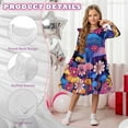 thumbnail image 5 of FKELYI Girl Long Sleeve Dress Ruffle Sleeve Crew Neck Trim Dress for Birthday Party Hippie Flower Mushroom Print A Line Tiered Swing Pactchwork Dresses, 9-10 Y, 5 of 6