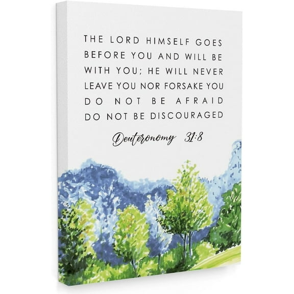 Bible Verses Wall Art, The Lord Himself Goes Before You And Will Be With You Wall Decor, Watercolor Forest Prayer Wall Decor, Inspirational Framed Canvas Wall Art, Christian Gifts for Woman Man- A07