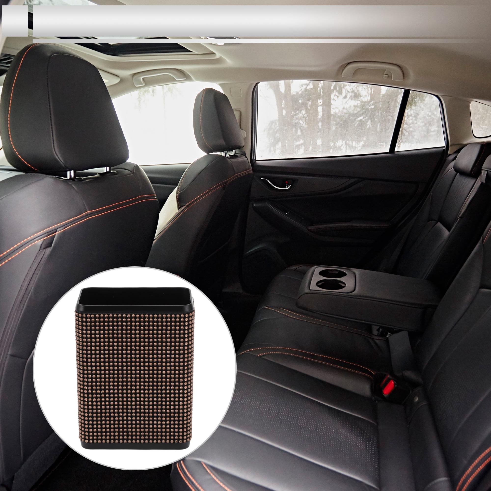 Unique Bargains Universal Car Trash Can 4.3x2.8x5.5in Plastic Rhinestone Champagne