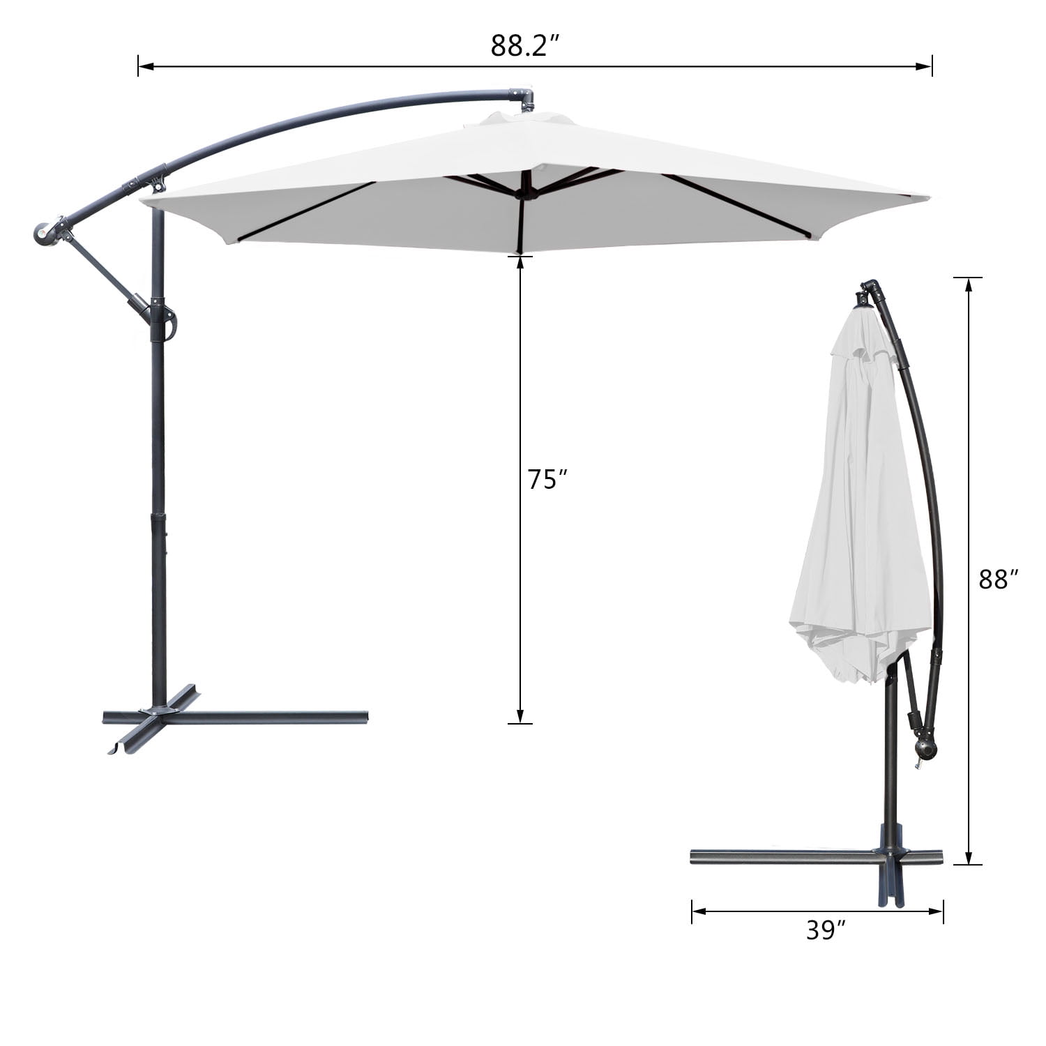Lacoo 10-Foot Offset Hanging Polyester Market Outdoor Patio Umbrella with Steel Frame and Easy Tilt,White