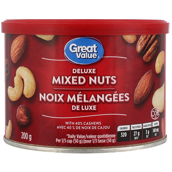 Great Value Noix Mélanges De Luxe 40 % De Noix De Cajou 200 g