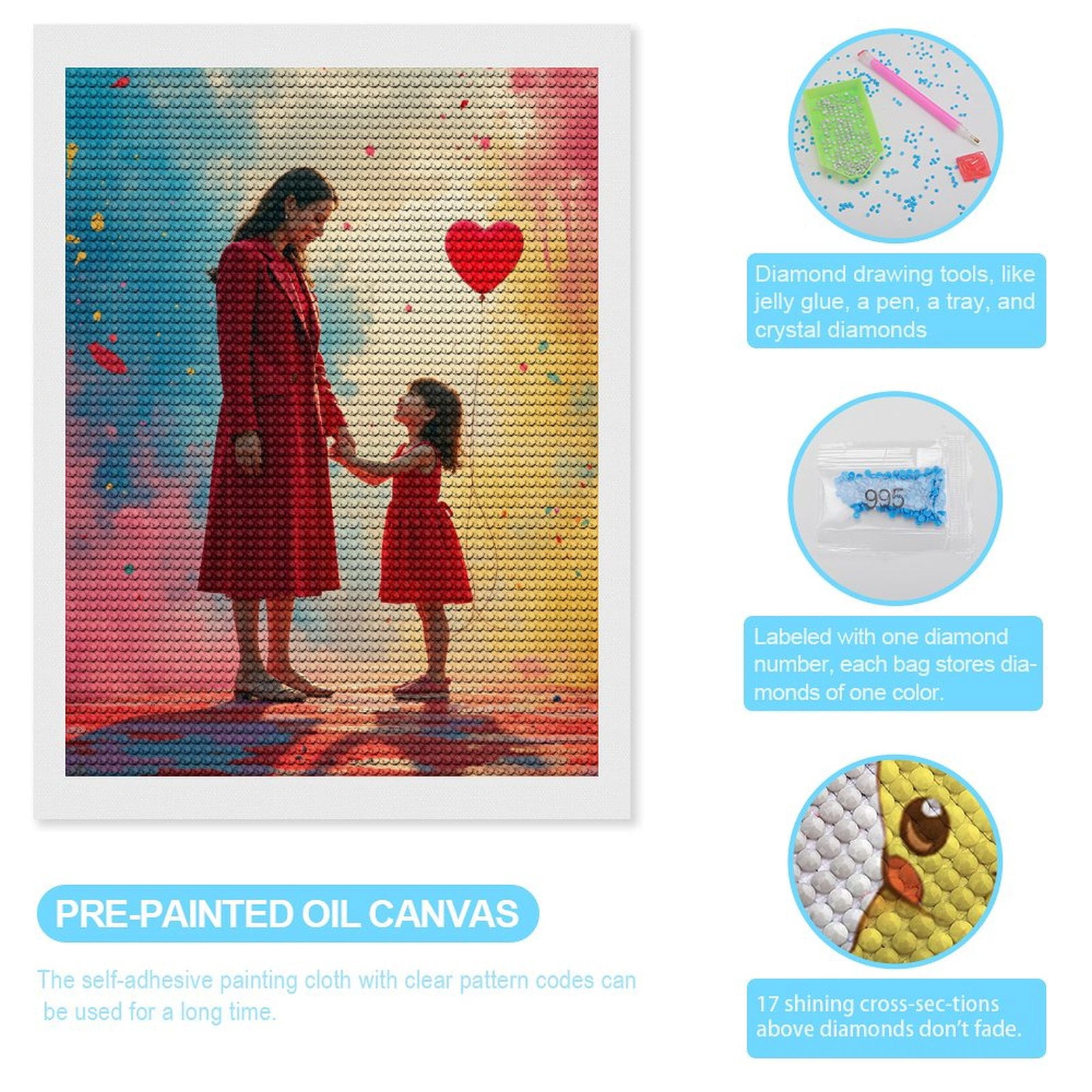 Diamond Art Kits for Adults, Mother Daughter Red Balloon Moment 5D Diamond Painting Kits for Adults Beginners, DIY Full Drill Diamond Painting, Gem Art and Crafts 12x16