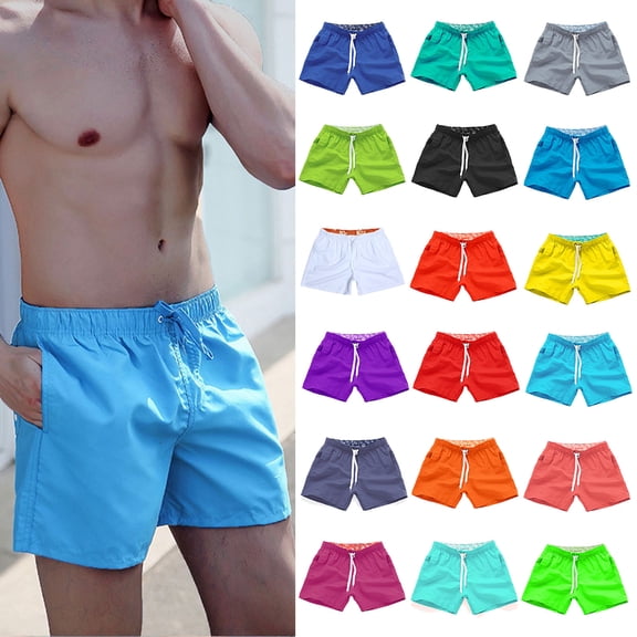 Jacenvly Endless Summer Men's Shorts Solid Loose Beach Pants for Men Comfortable Men's Quick Dry Beach Pants Plain Three Quarter Pants Loose Swim Shorts Workout Green