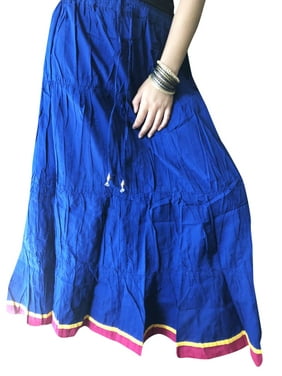 Womens Long Skirt, Blue Cotton Bohemian Maxi Skirts, Flared Gypsy A-line Summer Flare Skirts ML