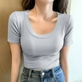 thumbnail image 3 of Mittory Women Short Sleeve Tops Scoop Neck Ribbed Knit Slim Fitted Basic Tee Shirts Casual Summer Trendy Clothes, 3 of 8