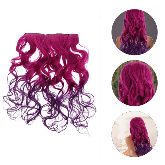 YUYUETIME Artificial Hair 1Pcs Faux Hair Piece Rose Red Gradient to Deep Purple 45x9x0.4in Party Events Wig Accessory