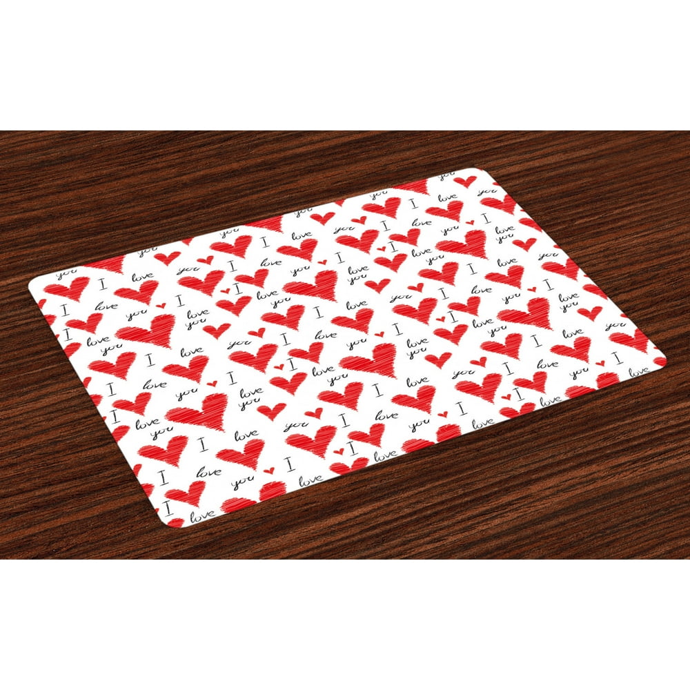 Love Placemats Set of 4 Hand Written I Love You Phrases Heart Symbols Valentines Day Inspiration