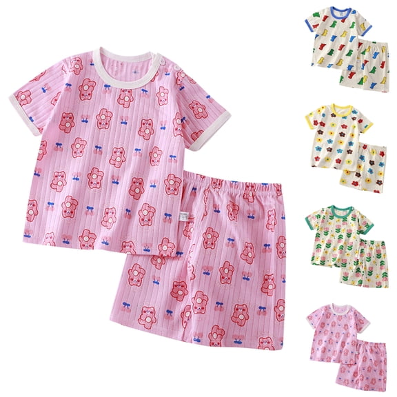 SROBPTY Outfit Set for Toddler Boys Girls Print Short Sleeve Top Crew Neck and Shorts