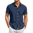 thumbnail image 2 of ADSSDQ Men's Short Sleeve Dress Shirts Stretch Casual Button Down Shirts Solid Formal Shirt Basic Tops Navy XL, 2 of 5