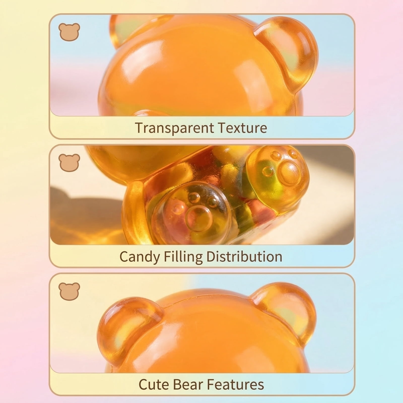 Bear Squishy Stress Ball 4Pcs - Transparent Gummy Bear Squeeze Doll, Super Soft Teddy Bear Stress Relief Fidget, Decompression Sensory Squeeze Ball
