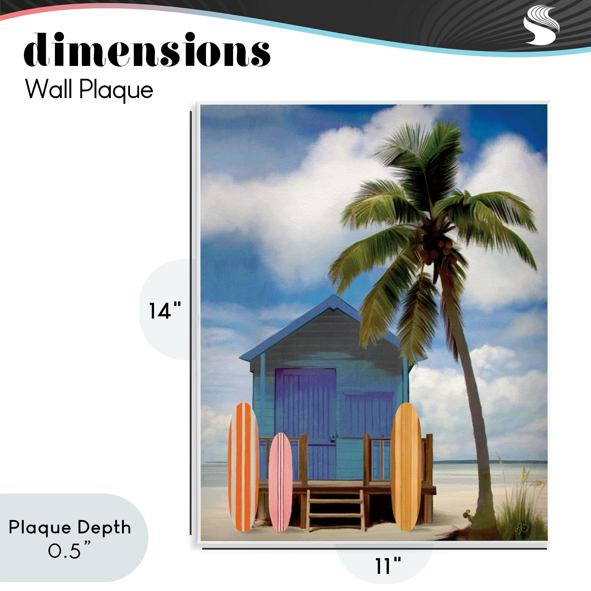 Stupell Industries Palm Overhanging Surf Shop Wall Plaque Art, design by Lisa R Dumm
