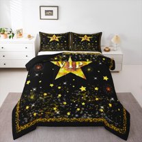 Manfei Movie Vip Full Size Comforter Sets,Gold Stras Bedding Comforter Set,Glitter Print Bedding Sets For Kids,Ultra Soft Home Decor Reversible,3-Piece