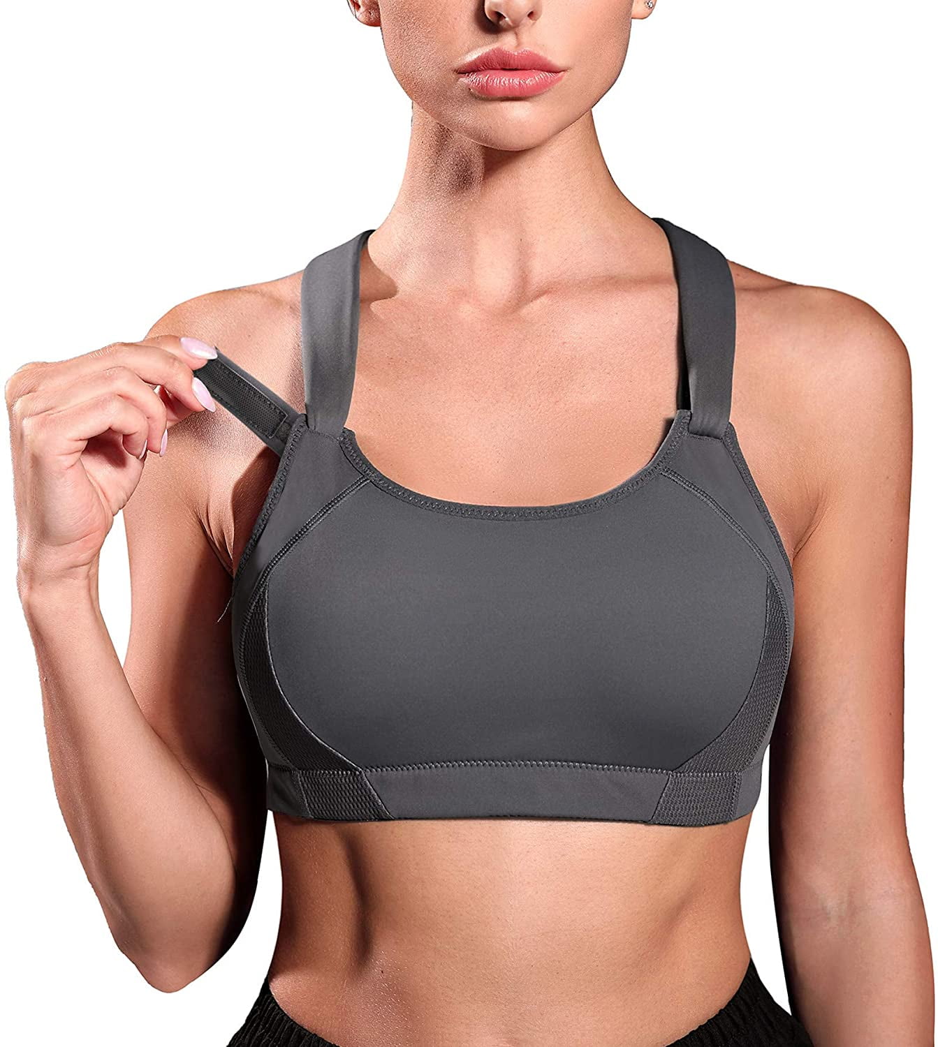 Nebility Women High Impact Support Sports Bras Criss Cross Back Bounce Control Wirefree Front Adjustable Straps