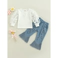 thumbnail image 2 of Coduop Toddler Baby Girl Mesh Patchwork Tops Jeans Tassel Flared Denim Pants 1-6 Years, 2 of 6