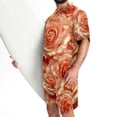 thumbnail image 3 of Men's Hawaiian Short Set, 2 Piece Set for Men, Men Vacation Outfits, Pink Orange Rose Flower Vintage, Cruise Outfits for Men, 3 of 6