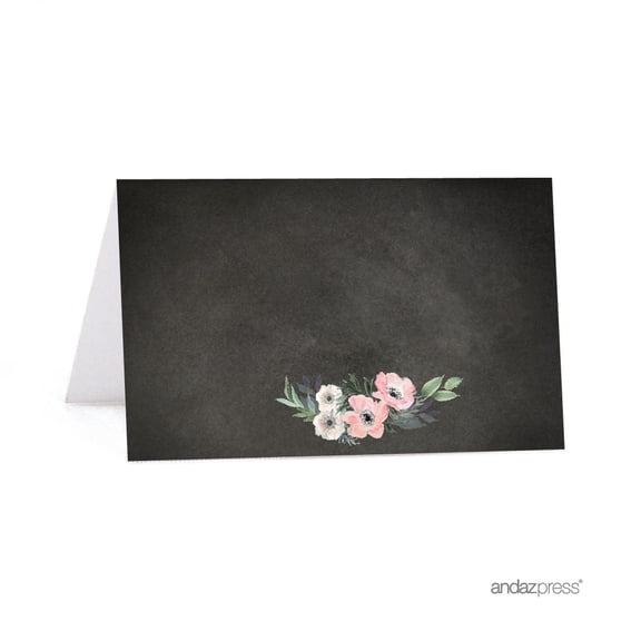 Koyal Wholesale Peach Chalkboard Floral Garden Wedding Table Place Cards, 20-Pack