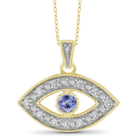 JewelersClub Tanzanite Accent and White Diamond Accent 14kt Gold Over Silver Evil Eye Pendant