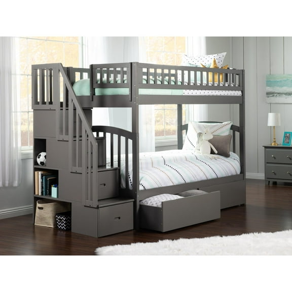 AFI Westbrook Staircase Bunk Twin Over Twin with 2 Urban Bed Drawers, Grey