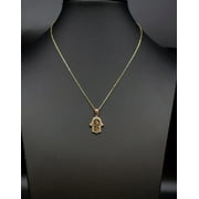 BOSPHORUSGOLD 14k Real Gold Hamsa Hand Necklace,14K Real SOLID Gold Fatima Hand Charm, 14k Real Gold 1.3mm Cable Chain Necklace, Gold Hamsa Hand Pendant (Charm and Necklace Lentgh:Charm with 16''Chain;)