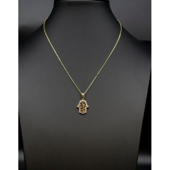 14k Real Gold Hamsa Hand Necklace,14K Real SOLID Gold Fatima Hand Charm, 14k Real Gold 1.3mm Cable  Chain Necklace, Gold Hamsa Hand Pendant (Charm and Necklace Lentgh:Only Charm;)