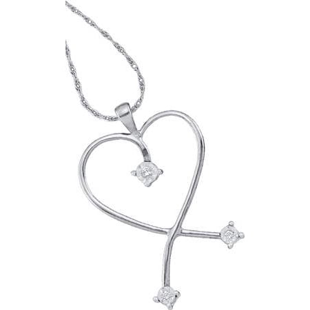 14K White Gold 0.04ctw Elegant Pave Diamond Fashion Ladies Heart Pendant