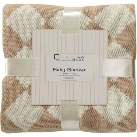 Cream Bebe Argyle 100 Percent Cotton Knit Baby Blanket, Camel/Ivory