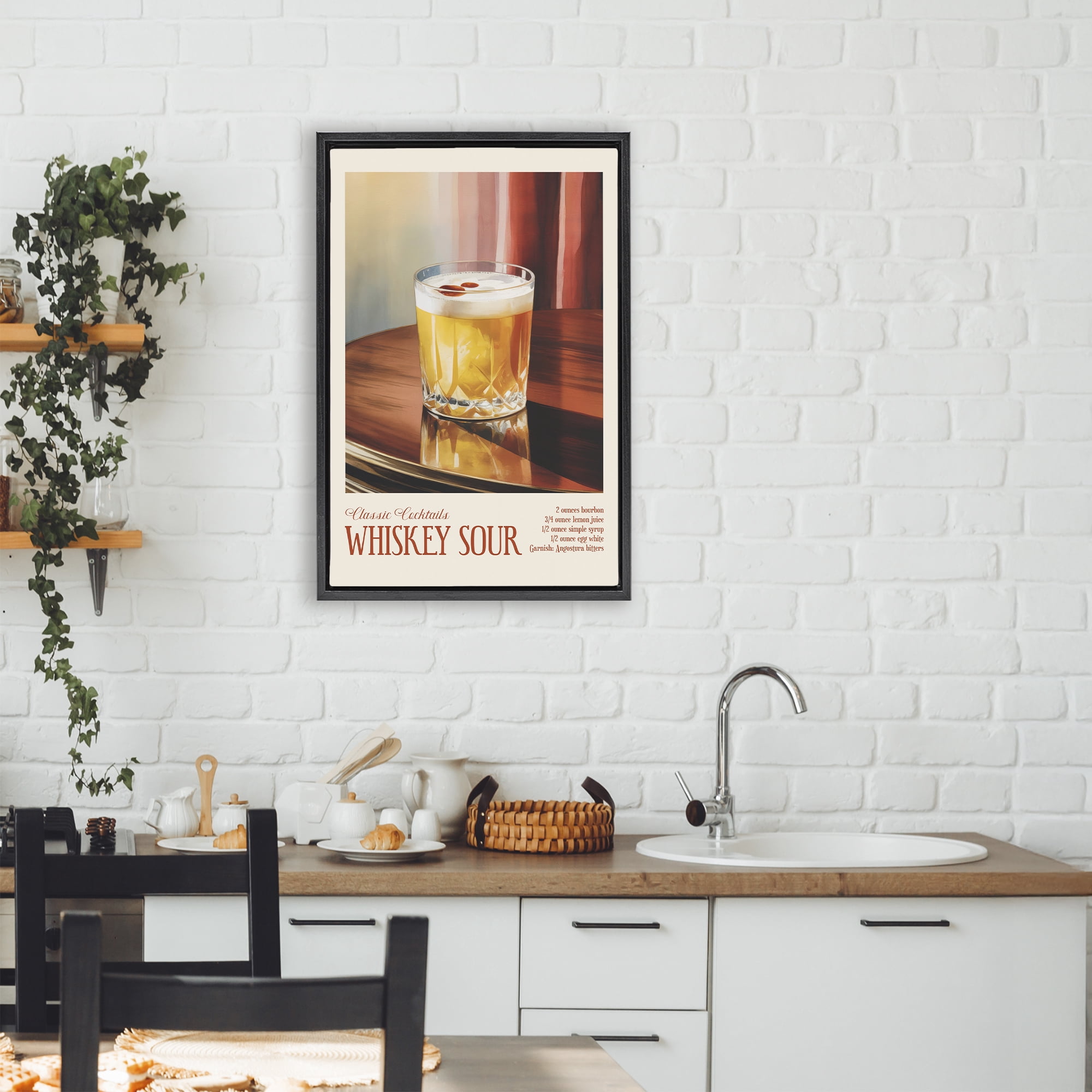 Stupell Industries Whiskey Sour on Table Black Framed Floater Canvas Wall Art, design by Andreas Magnusson