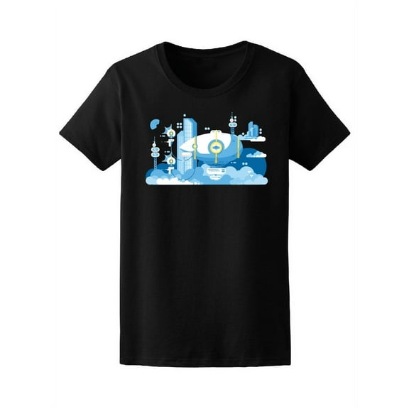 Futuristic City Skyline Doodle T-Shirt Women -Image by Shutterstock, Female Medium