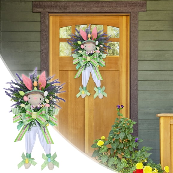 Easter Rabbit Wreath Decor for Front Door, Rabbit Flower Garland Home Window Farmhouse Porch Wall Decor