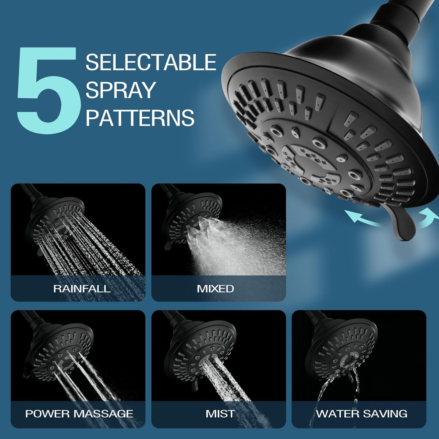 BRIGHT SHOWERS Shower Head High Pressure Rain Showerhead 5 Spray Setting Fixed Shower head Angle Adjustable Bathroom Showerhead, Oil Rubbed Bronze