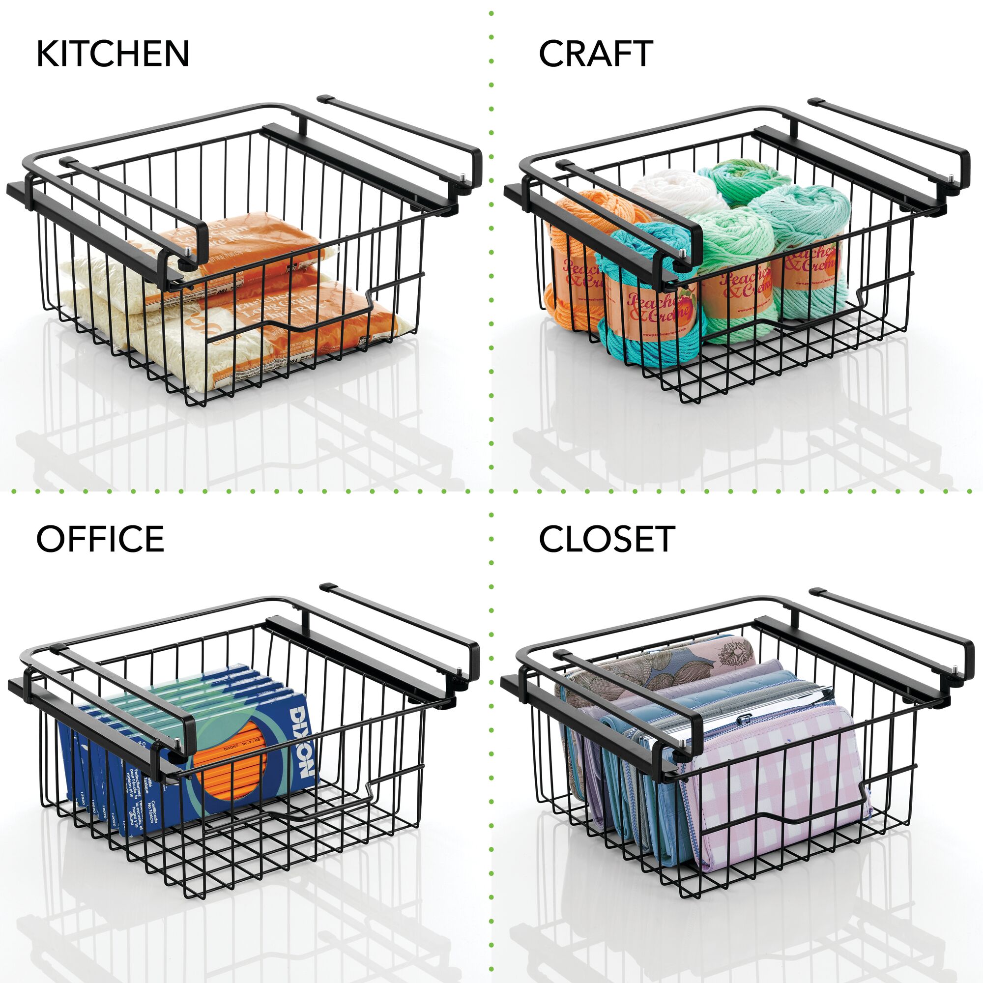 mDesign Under Shelf Organizer for Cabinet - Hanging Storage Basket