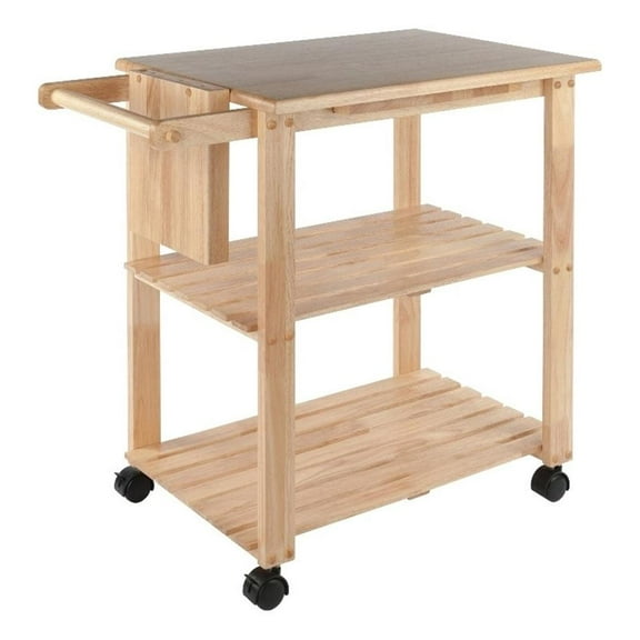 Pemberly Row Solid Wood Utility Butcher Block Kitchen Cart in Natural