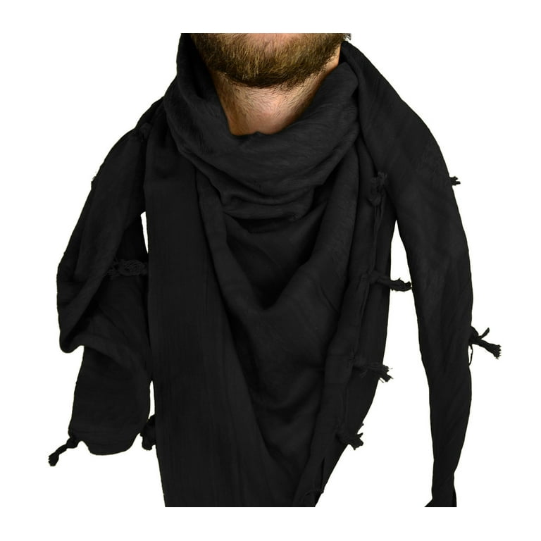 MILSPEC SURPLUS 100% Cotton Shemagh Scarf Arab Face Mask Dust Cover Keffiyeh  Head Neck Wrap ((Set of 2) - Black/White - Plain Black) : :  Fashion