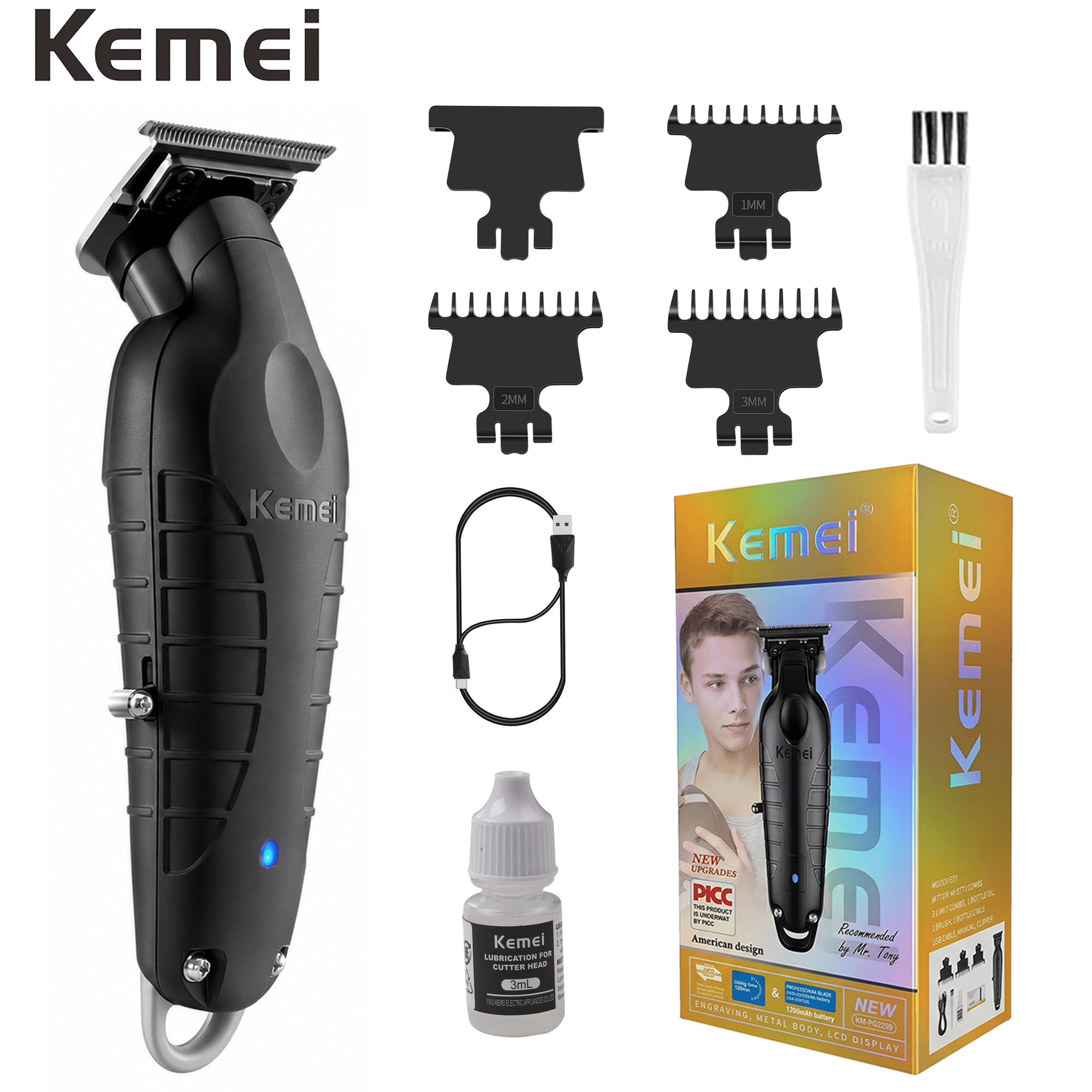 KEMEI PG2299 Cordless Hair Clippers for Men Professional Zero Gapped Trimmer & Barber Haircut Cutting Kit, Ideal Gifts for Men