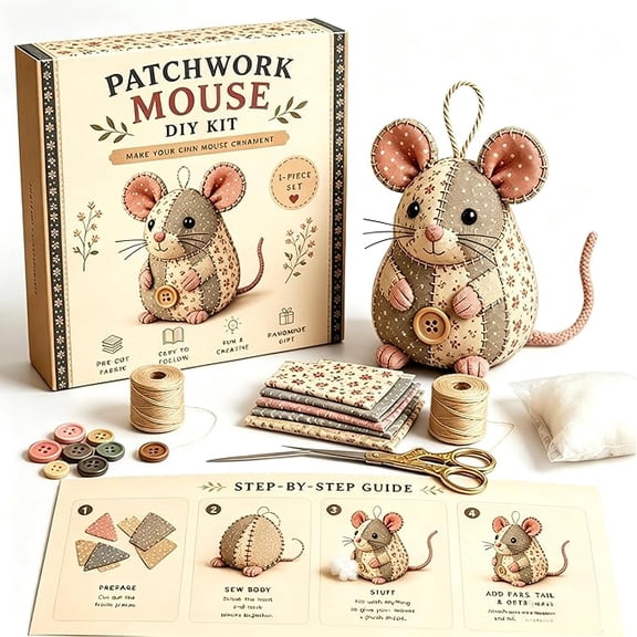 3D Beaded Animal DIY Kit, Beads Sewing Patchwork Mouse Pack, 3D DIY Bead Kit with Beading Thread Core for Desktop Ornament Home Decor, Style A