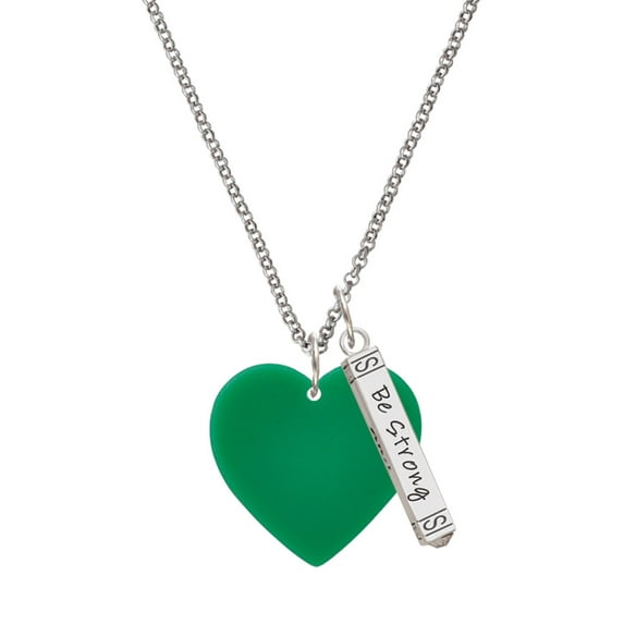 Delight Jewelry Acrylic 1" Green Heart Silvertone Be Strong and Courageous Bar Charm Necklace, 23"