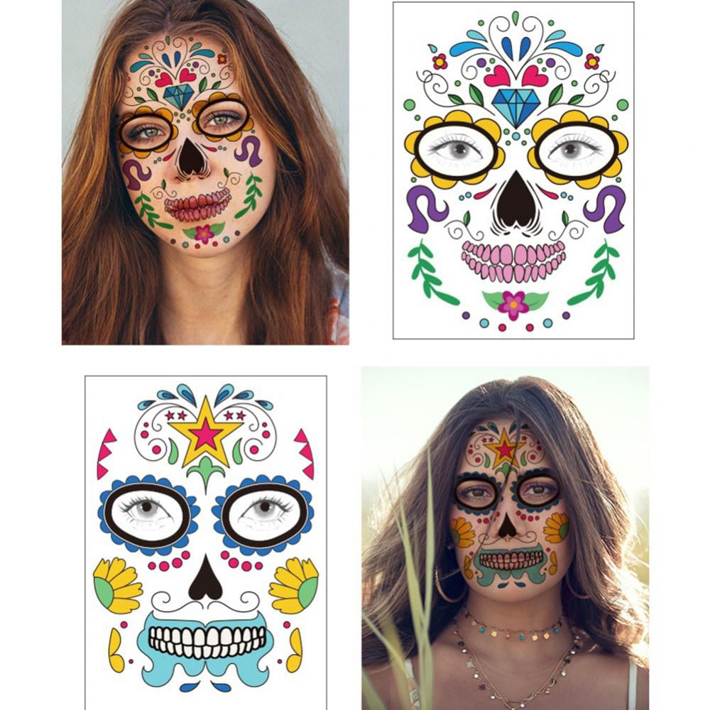 Roses Sugar Skull Face Tattoo  Day of the Dead Halloween Makeup