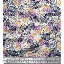 Soimoi Orange Poly Georgette Fabric Monstera Leaf & Pine Fruits Decor Fabric Printed Yard 42 Inch Wide