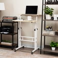 thumbnail image 6 of Mind Reader Standing Desk, Adjustable Height Laptop Workstation, Portable Rolling Desk on Wheels, Two-Tier Metal Frame, White, 6 of 9
