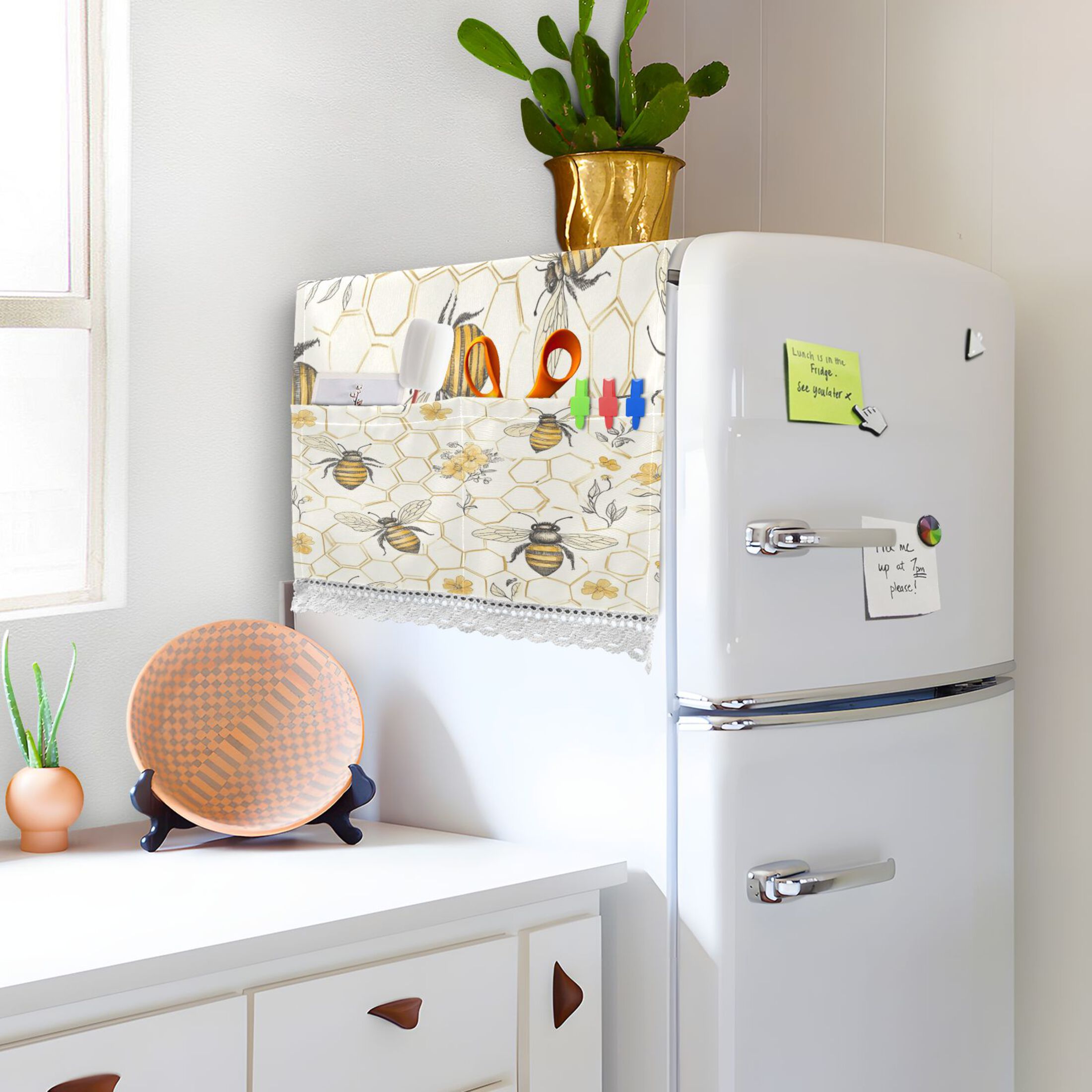 WOBOGO Honeycomb with Bees Pattern Washing Machine Cloth Dryer Refrigerator Top Cover Protective Non-Slip Mat For Kitchen Laundry