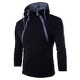 thumbnail image 1 of Sudadera con capucha de cuello alto para hombre, suéter de manga larga con cremallera doble Diagonal, Color sólido, deportes al aire libre, Casual, blanco y negro, Invierno, 1 of 5