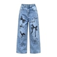 thumbnail image 4 of Kiijoy Wide-Leg Jeans for Girls Bow Graphic Elastic Waist Denim Pants, Blue, Sizes 5-16, 4 of 4