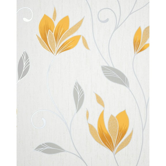 Fine Decor Synergy Yellow Floral Wallpaper, 20.5-in by 33-ft