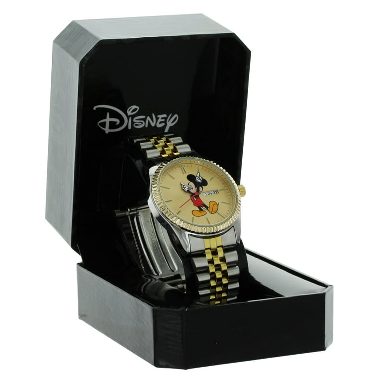 Man's Mickey Mouse Watch Gold and Silver With Day and Date