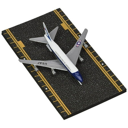 Plane One Wing Hot Wings Air Force One with Connectible Runway Die Cast Model Airplane, White/Blue/Red ()