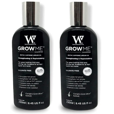 Waterman's Grow Me, Best Hair Growth Shampoo Sulfate Free, 8.45 Oz (Pack of 2) + Yes to Tomatoes Moisturizing Single Use